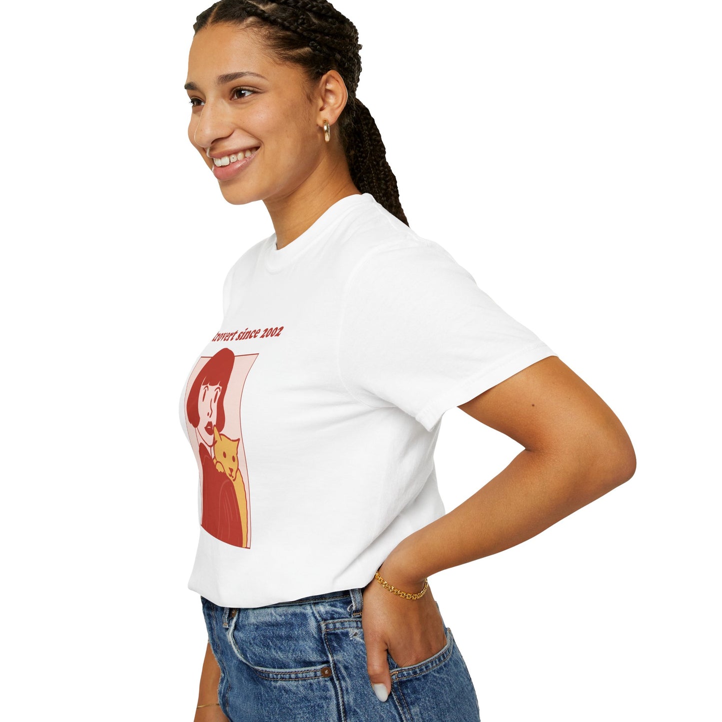 Introvert Since [Birth Year] – CAT Nr. 1 - Personalized Retro Graphic T-Shirt | Unisex Garment-Dyed Tee