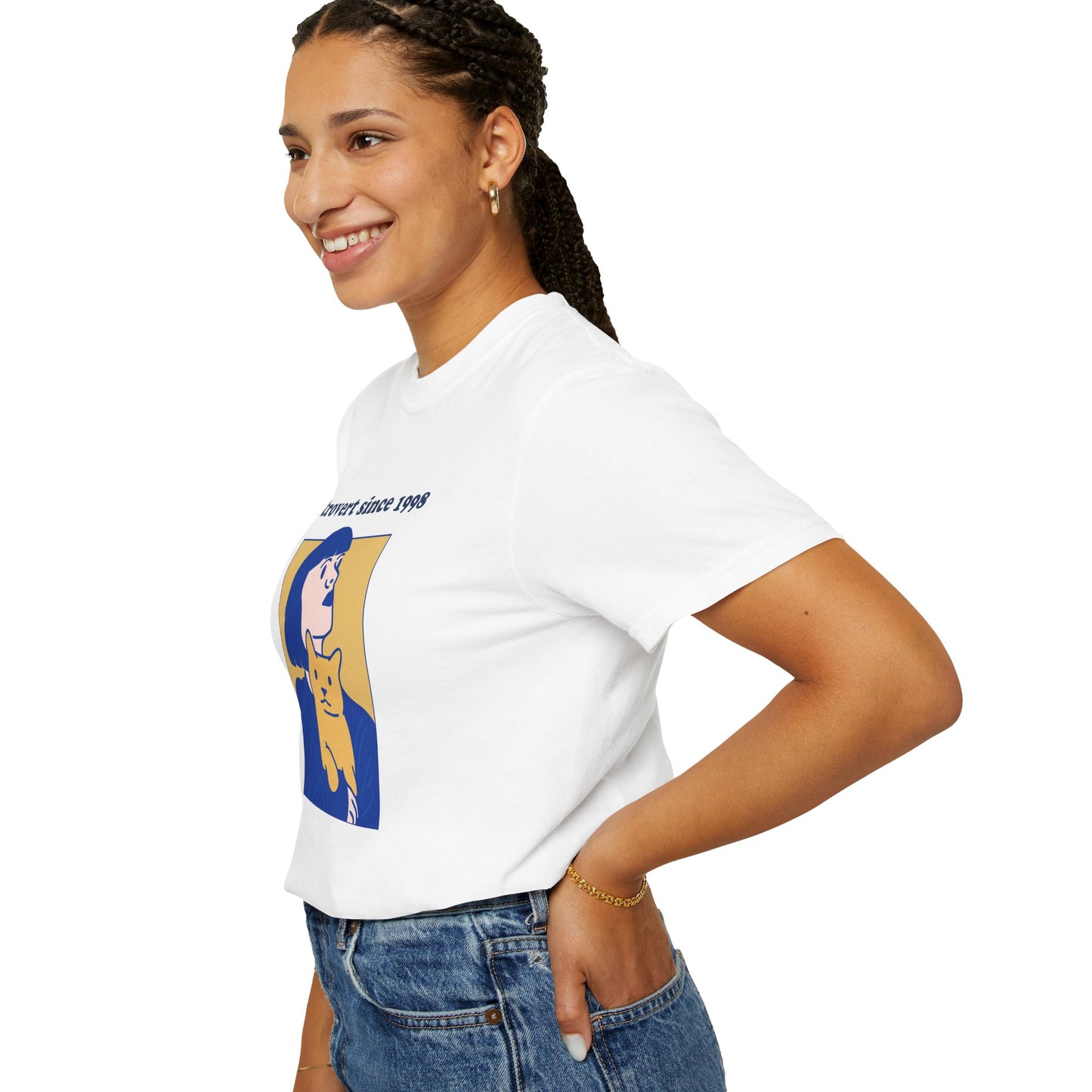 Introvert Since [Birth Year] – CAT Nr. 2 – Personalized Retro Graphic T-Shirt | Unisex Garment-Dyed Tee